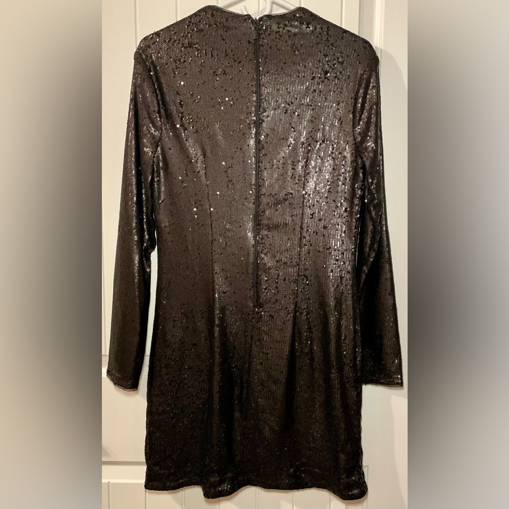 Calvin Klein Black Sequin Long-Sleeve Cocktail Dress - Picture 2 of 5